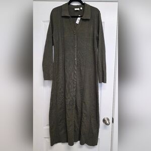 Elegant Olive Green Button-Up Sweater Dress